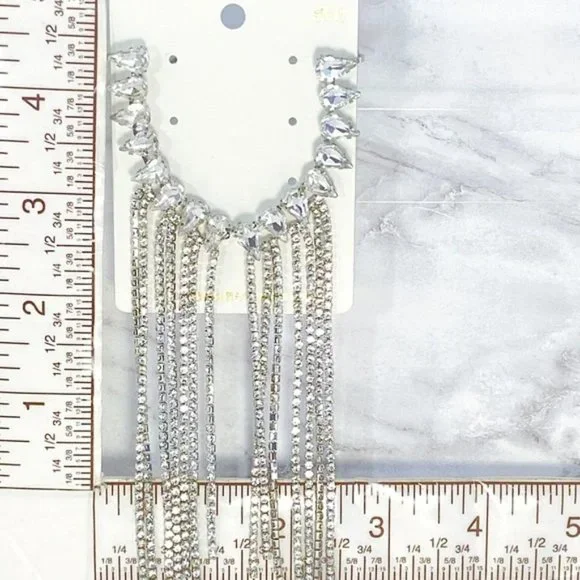 5" Long Crystal Rhinestone Fringe Formal Chandelier Earrings - Picture 9 of 9